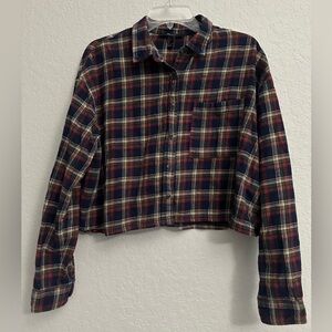 Forever 21 Flannel Cropped Plaid Button Down Shirt Womens Large